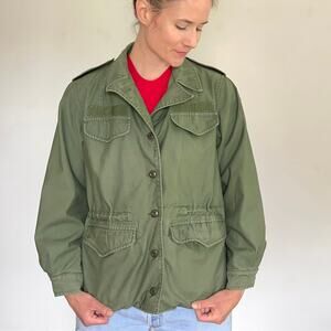 Vintage 70s Vietnam Era Army Green Button Up Military Field Jacket